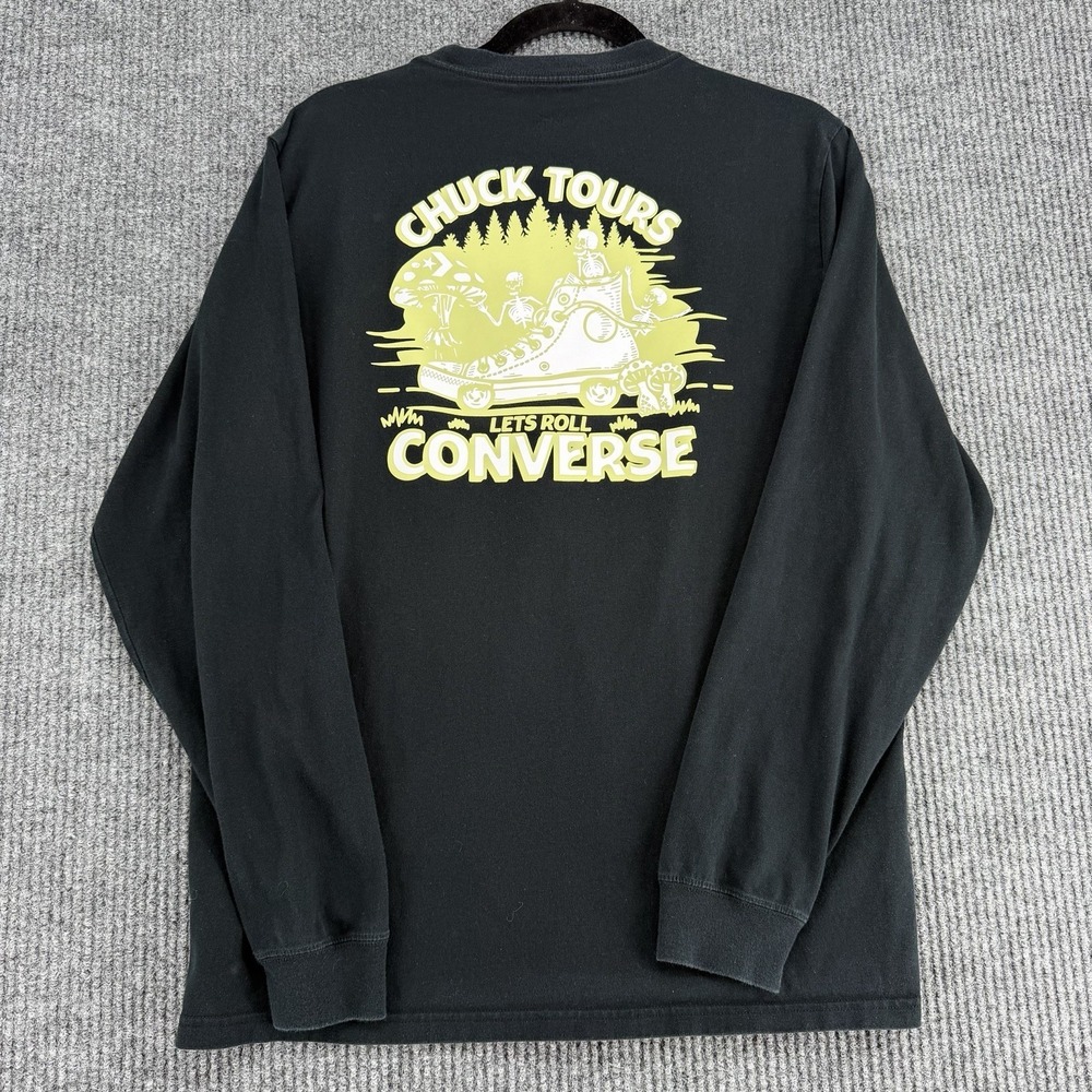 Converse Men's Large Chuck Tours Back Hit Long Sleeve Shirt Black Lime Green